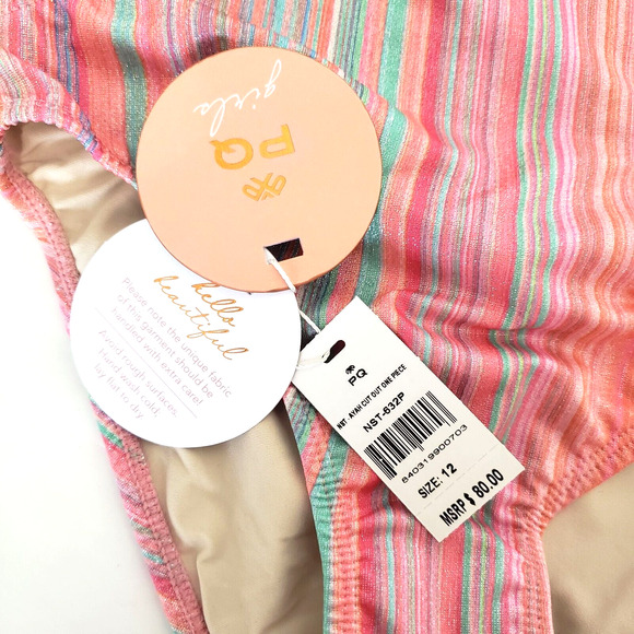 NEW!! PQ Swim SIZE 12 Ayah Cut Out Sparkle Pink Multicolor One Piece Swimsuit - Picture 6 of 7